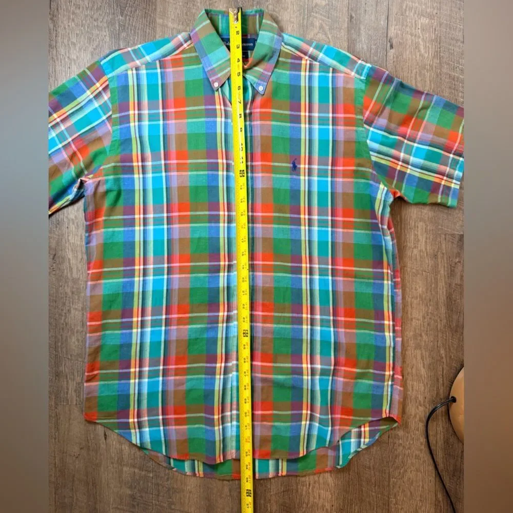 Ralph Lauren Blake Button Up Shirt Green Orange Blue Plaid Preppy Top Size M - Picture 7 of 10